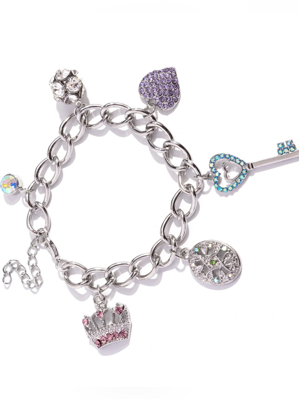 paparazzi Silver Charm Bracelet with Purple, Pink and Blue Accents